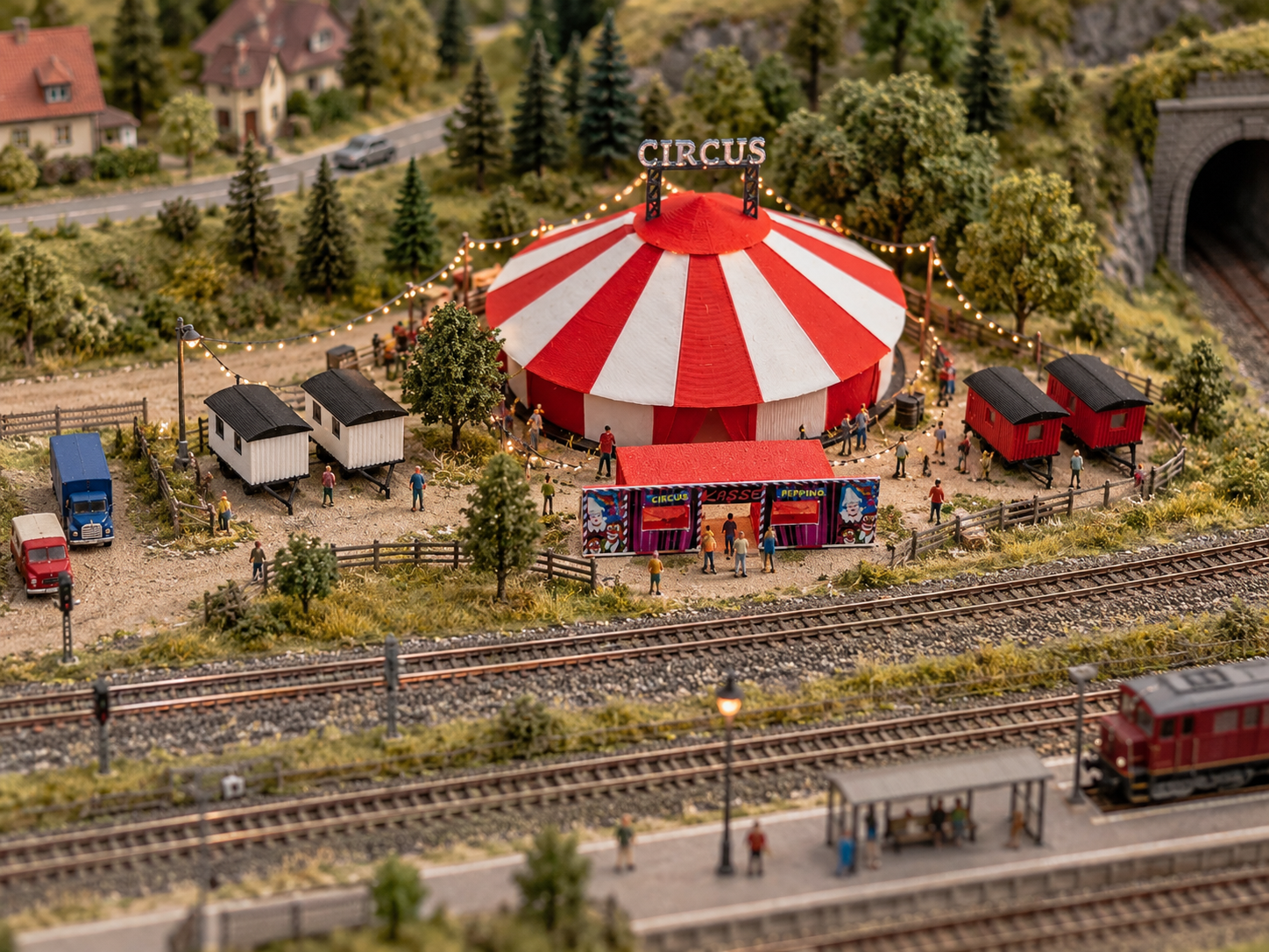Zirkus Spur H0 Zirkuszelt mit Kasse und Wagen 1:87 Bausatz