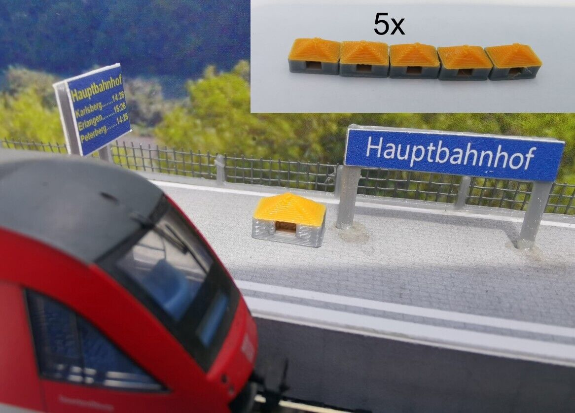 5 Streugutbehälter | für Bahnsteig Straßen Bushaltestellen | 1:160 | Bausatz