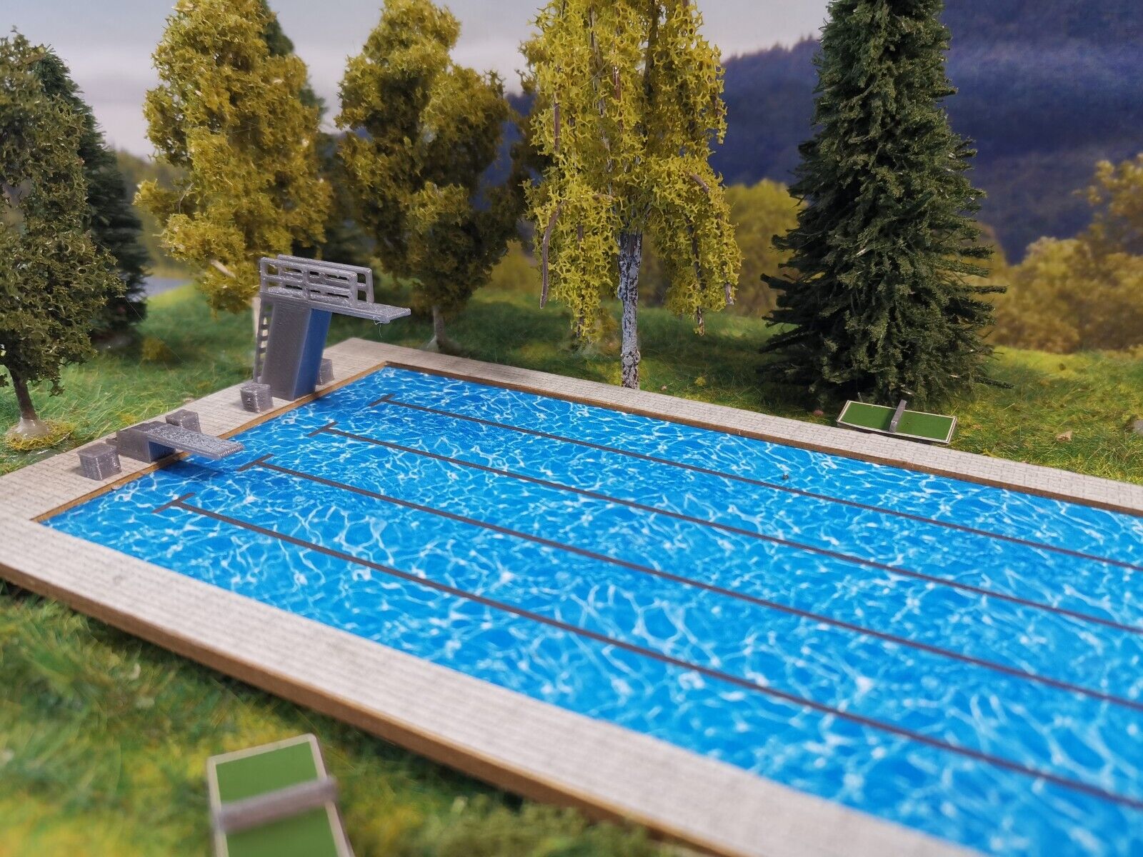 Schwimmbad 25m Bahn Spur N Groß | Bausatz | Freibad mit Sprungturm |1:160